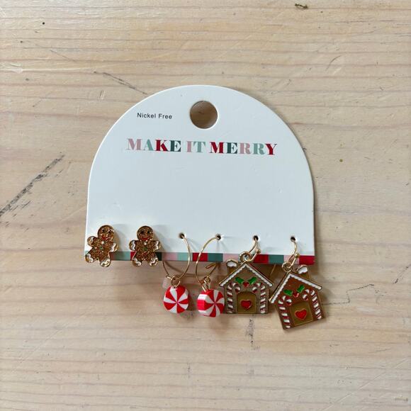 Make It Merry NWT Festive Christmas Holiday Pierced Earring Set Gingerbread - Picture 1 of 3